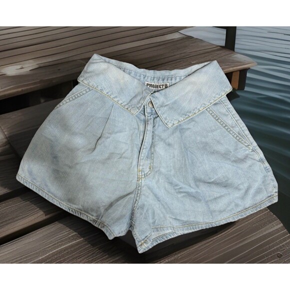 VTG 80s Project B Sz S High-waisted Mini denim shorts Fold Over Wide Leg BOHOO - Picture 1 of 6